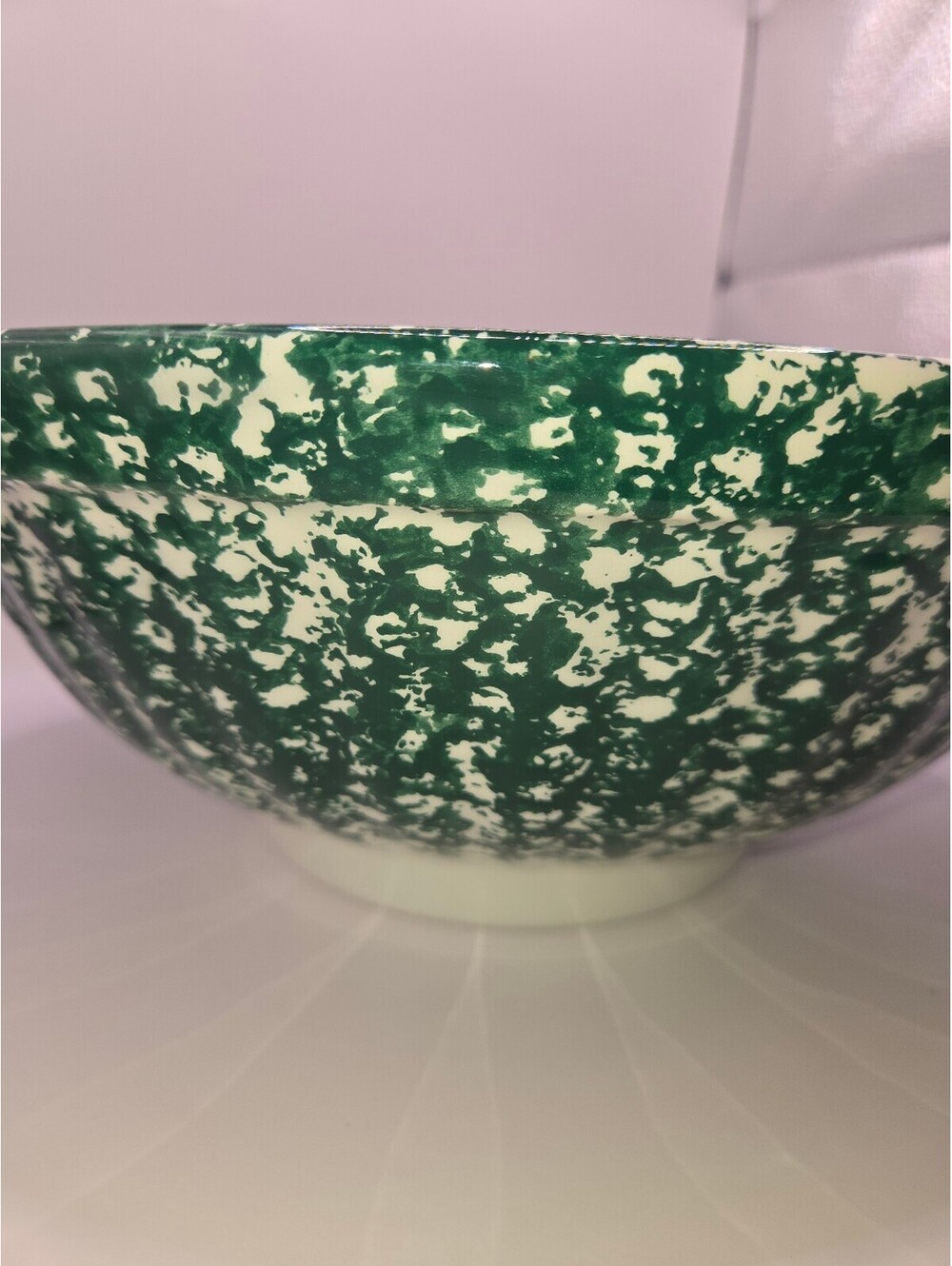 Vintage Italian Ceramic Green White Splatterware Bowl ROMA Inc NY 12" Serving